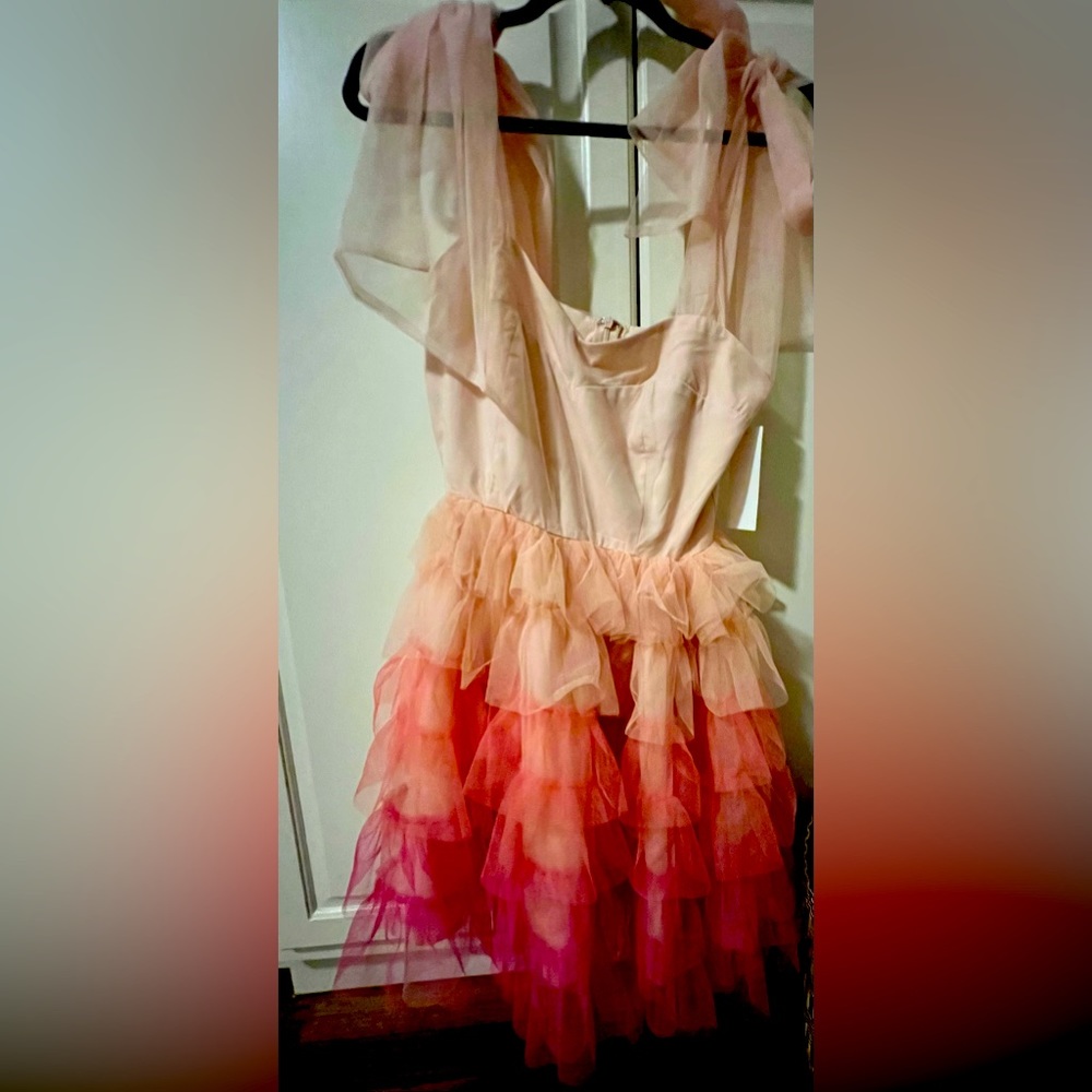 Aura pink tiered mini dress with tie straps